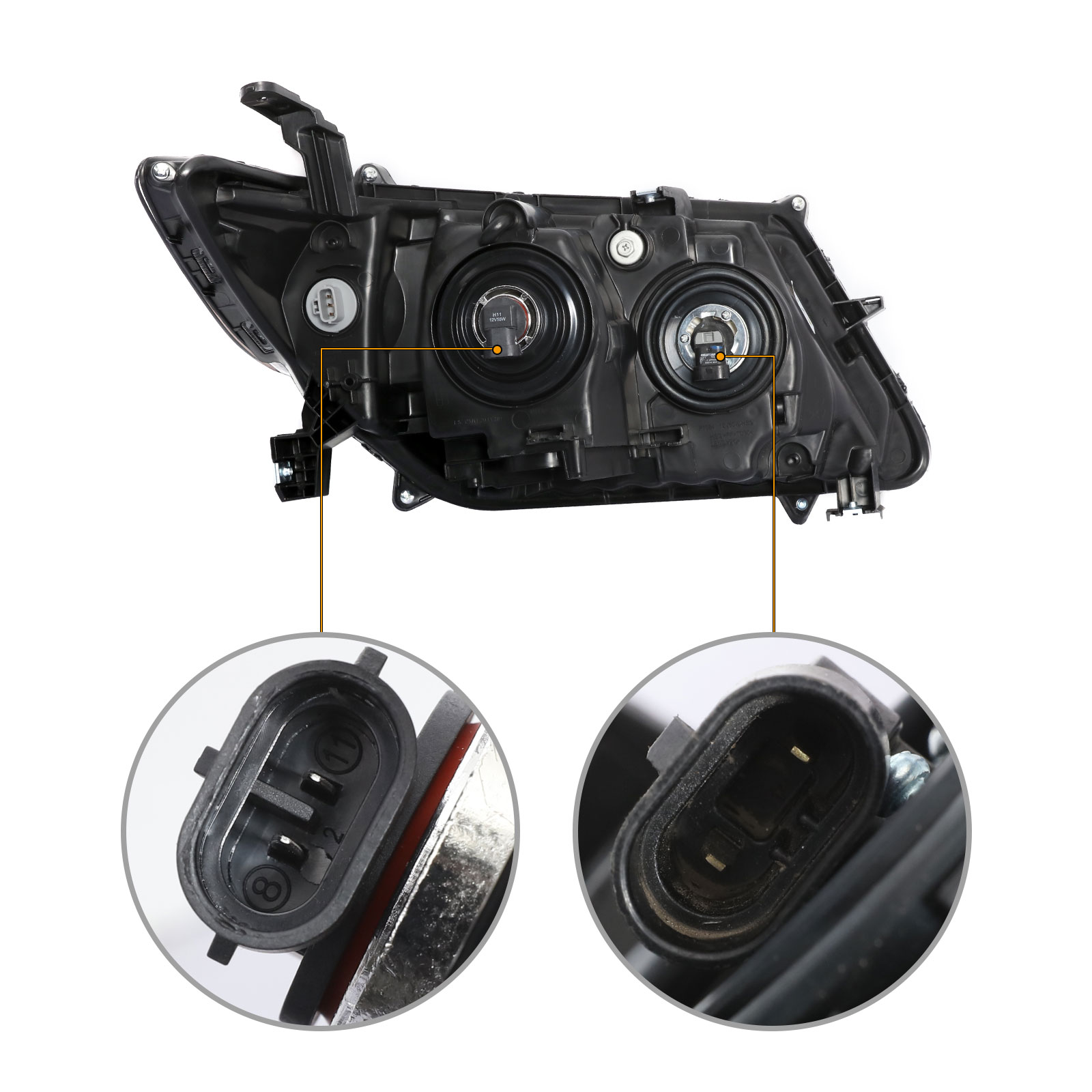 HOUGEET Headlight Fit for 2011-2013 Honda Odyssey EX/EX-L/LX Left Drive Side Halogen With bulb(s)(Black&Chrome)