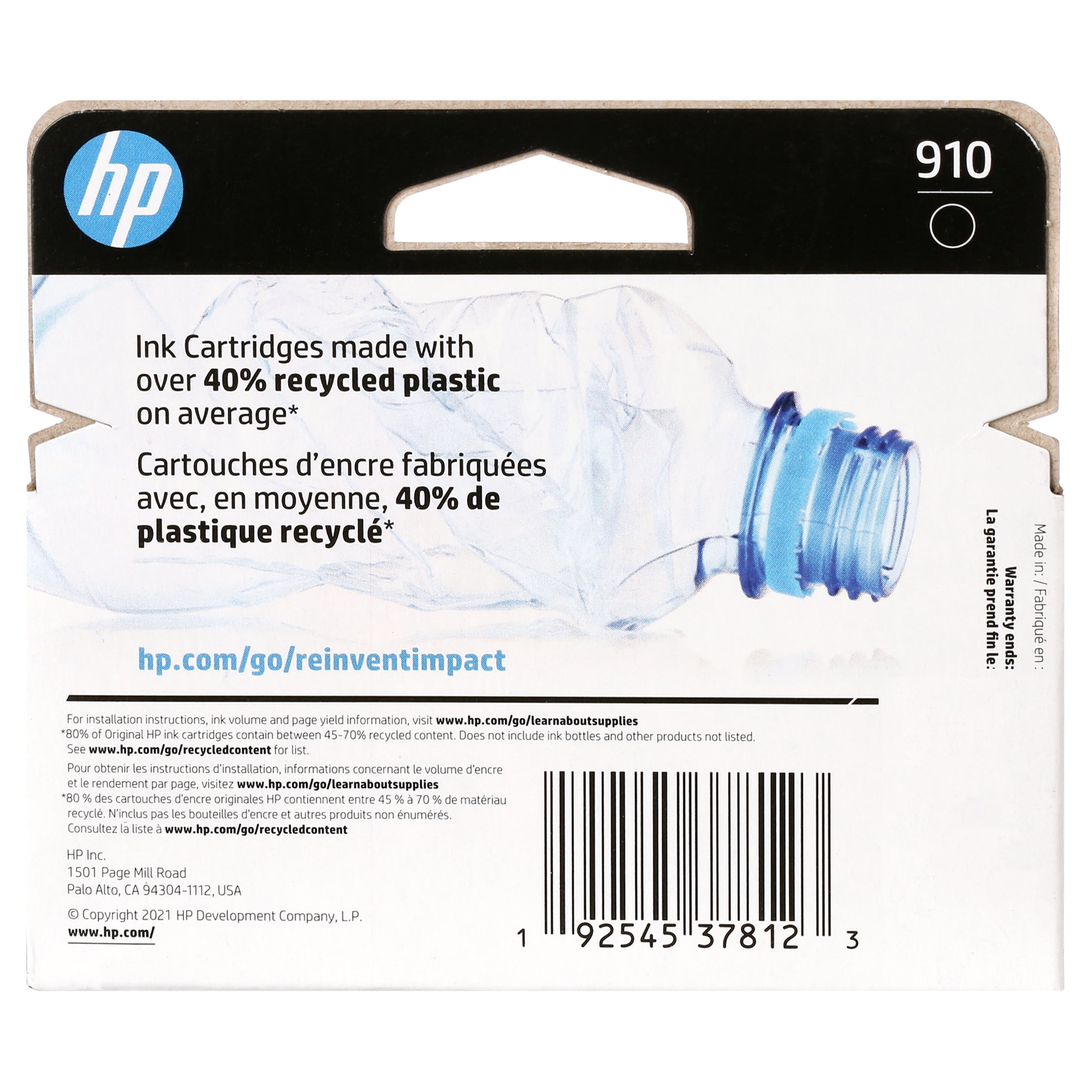HP 910 Monochrome Printer Cartridge, Black, 3YL61AN#140, 1 Pack Approximately 250 Pages