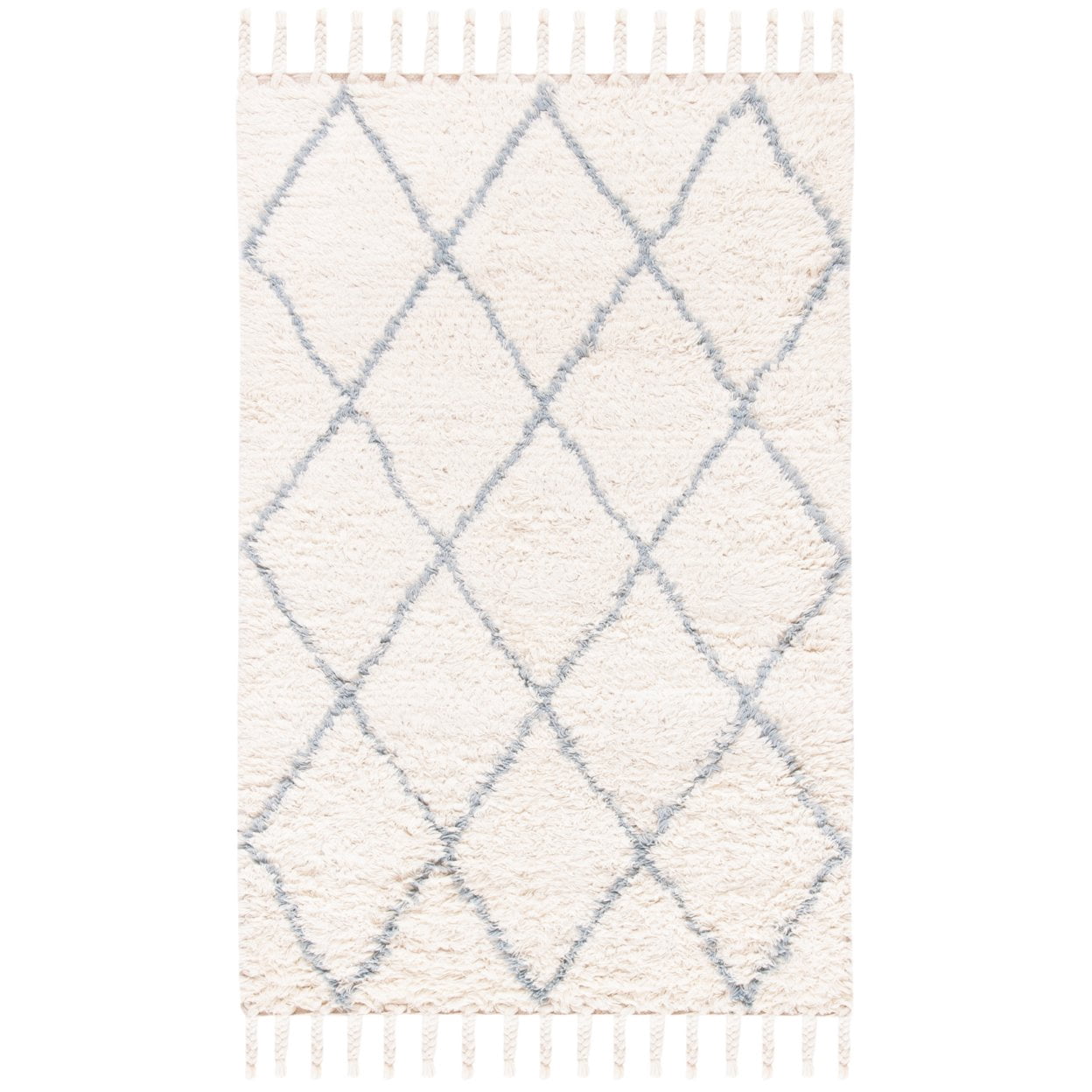 SAFAVIEH Casablanca Mackenzie Geometric Wool Shag Area Rug, Blue/Ivory, 6' x 9'