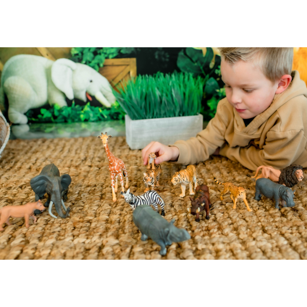 Zaga Toys Safari Wildlife Figurine Bundle – Tigers, Rhino, Hippo, Zebra, Elephant, Lions, and Giraffe Figures