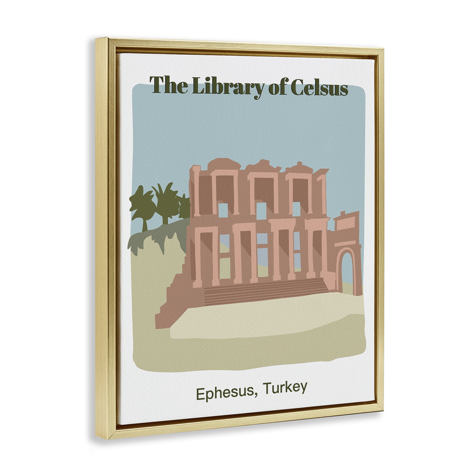 Stupell Industries Library Of Celcus Architecture Town & City Painting Gold Floater Framed Art Print Wall Art, 25 x 31