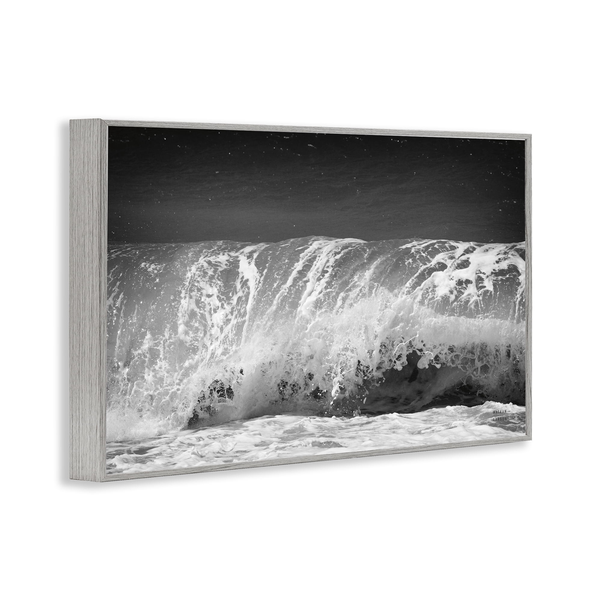 Stupell Industries Rolling Waves Night Sky Landscape Photography Gray Framed Art Print Wall Art, 30 x 20