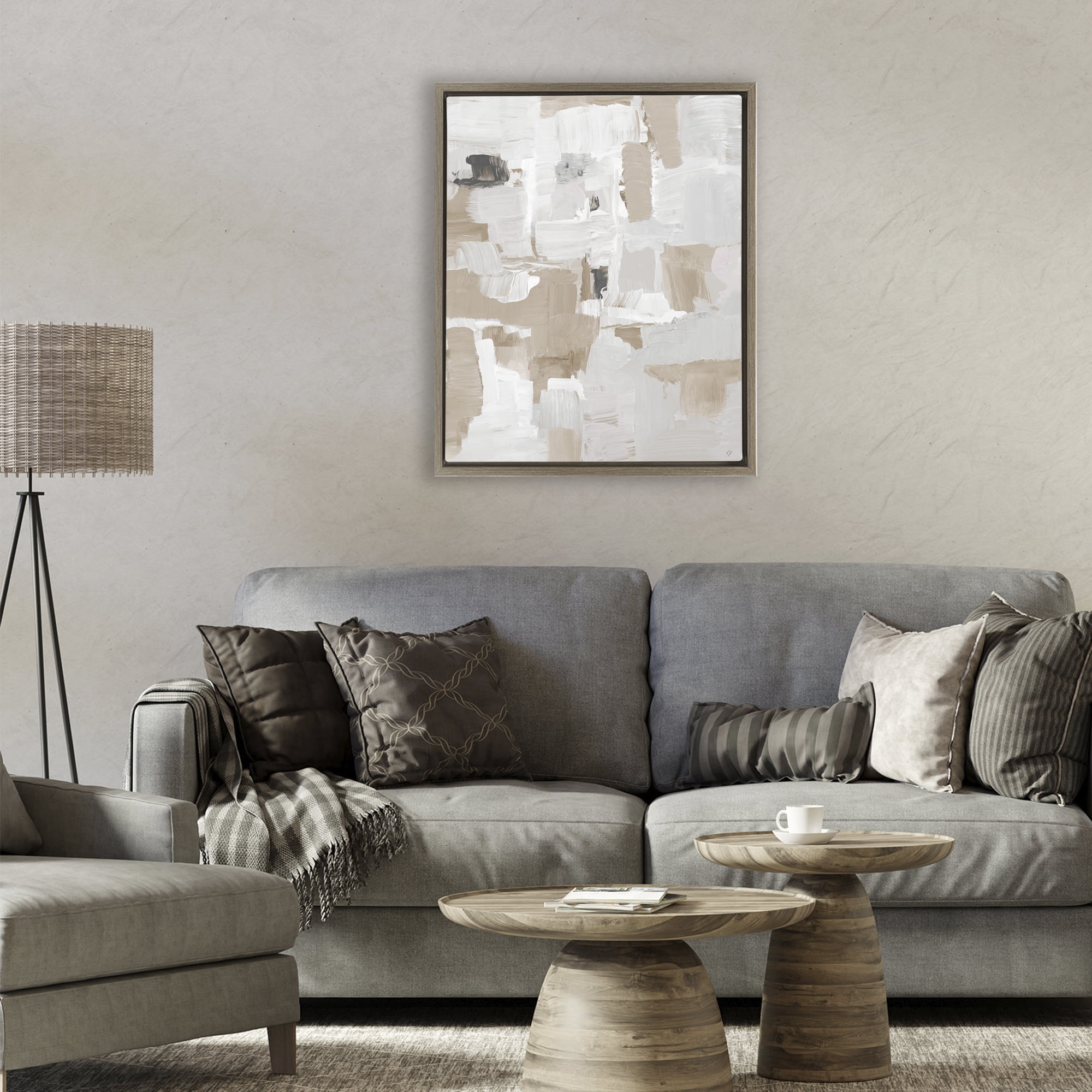 Stupell Industries Beige & White Peace Brown Framed Floater Canvas Wall Art, design by Lanie Loreth