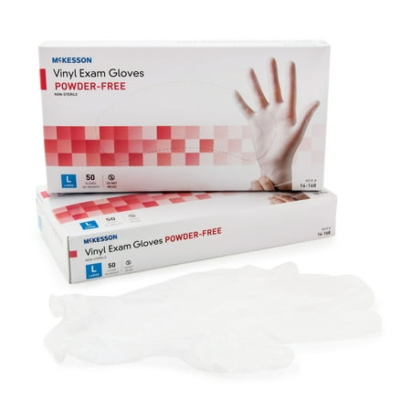 

McKesson Confiderm Exam Glove Large NonSterile Vinyl Standard Cuff Length Smooth Clear 14-168 - Case of 1000