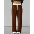 thumbnail image 4 of Women'S Contrast Color Waistband Sweatpants Wide Leg Pants with Drawstring Buckle Brown M, 4 of 8