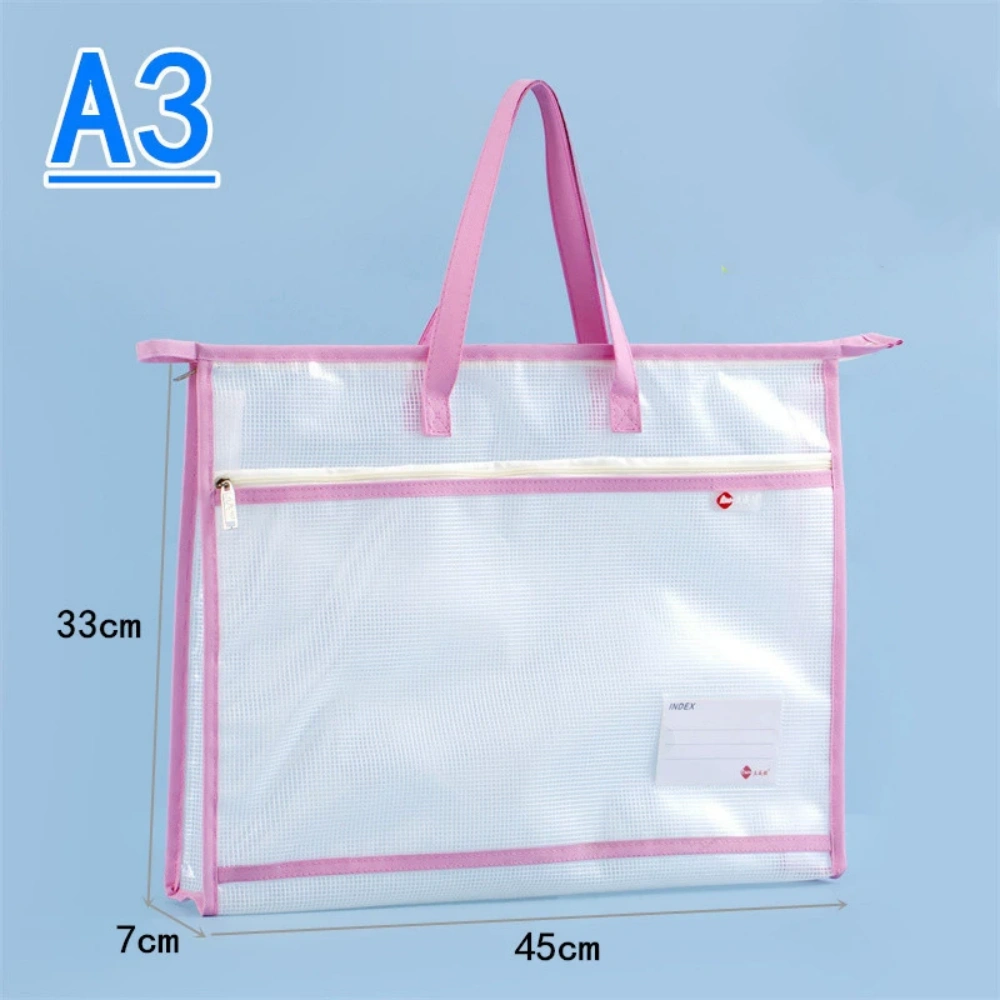 3Pcs Project Bag, 17.7×13 inch A3 Waterproof Mesh Zipper Bag Craft Storage Bag with Handles for Knitting Quilting Sewing Crocheting, Muiticolor