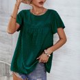 thumbnail image 3 of Camiseta de verano con cuello redondo y manga con volantes para mujer, blusa elegante de Color puro con encaje de punto suizo, 3 of 6