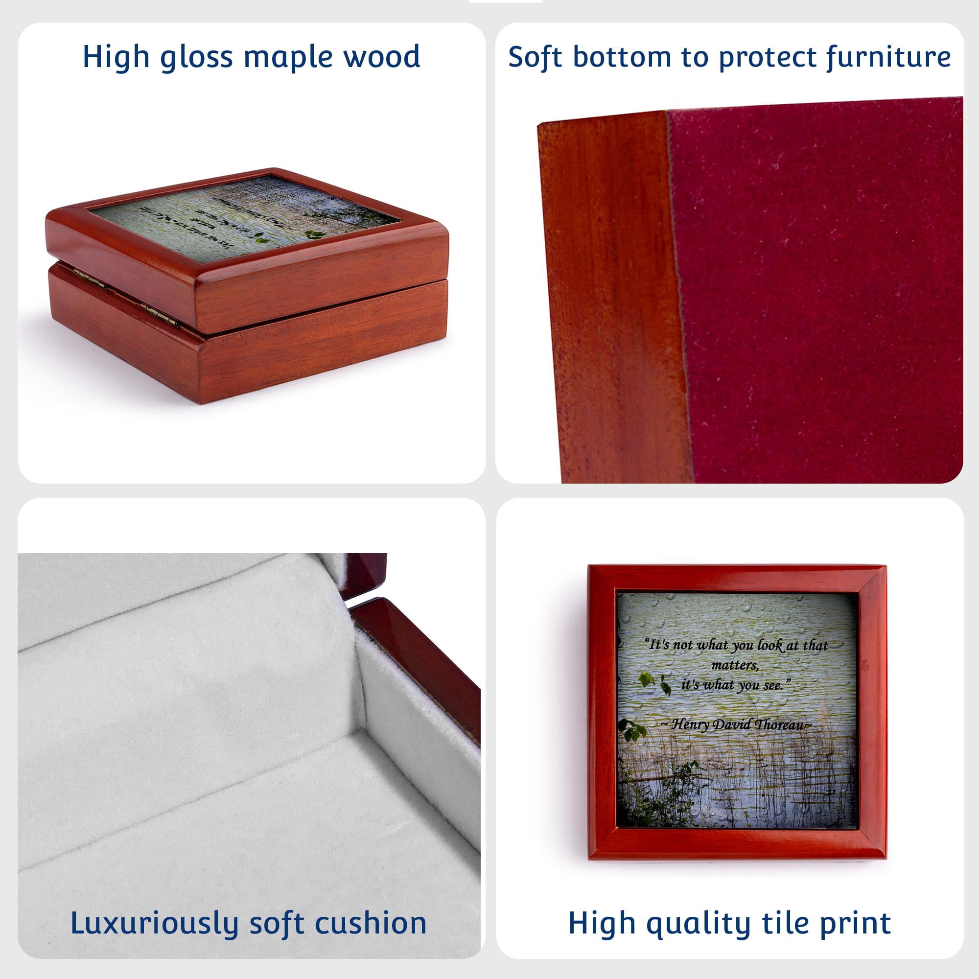 3dRose, A lake scene photo with a Thoreau quote, Jewelry Box 5.5x5.5 inch with 4 inch tile