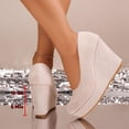 thumbnail image 4 of Gpaecead Women's Platform Wedge Heel Pumps Round Toe Solid Color Faux Suede Slip On Comfortable Dress Shoes For Office Party Daily B-Beige, 4 of 8