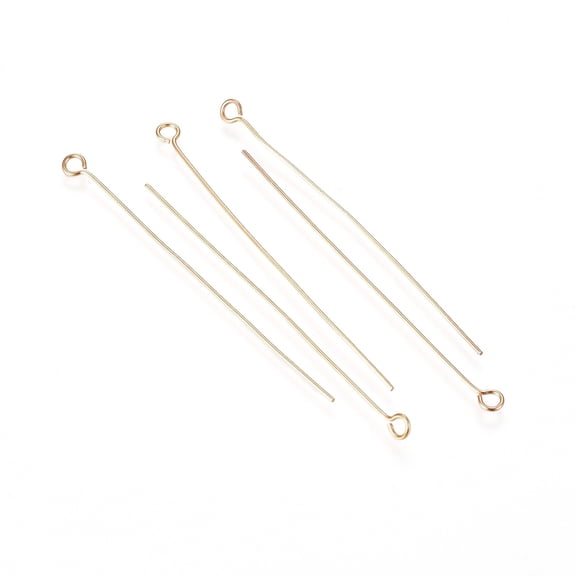 100pcs 304 Stainless Steel Eye Pins golden 22 Gauge 50x0.6mm Hole: 2mm