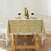 JOYWE Nappe anti-salissures, nappe coton et lin, nappe rectangulaire lavable décoration table à manger cuisine, 140x140cm jaune et blanc