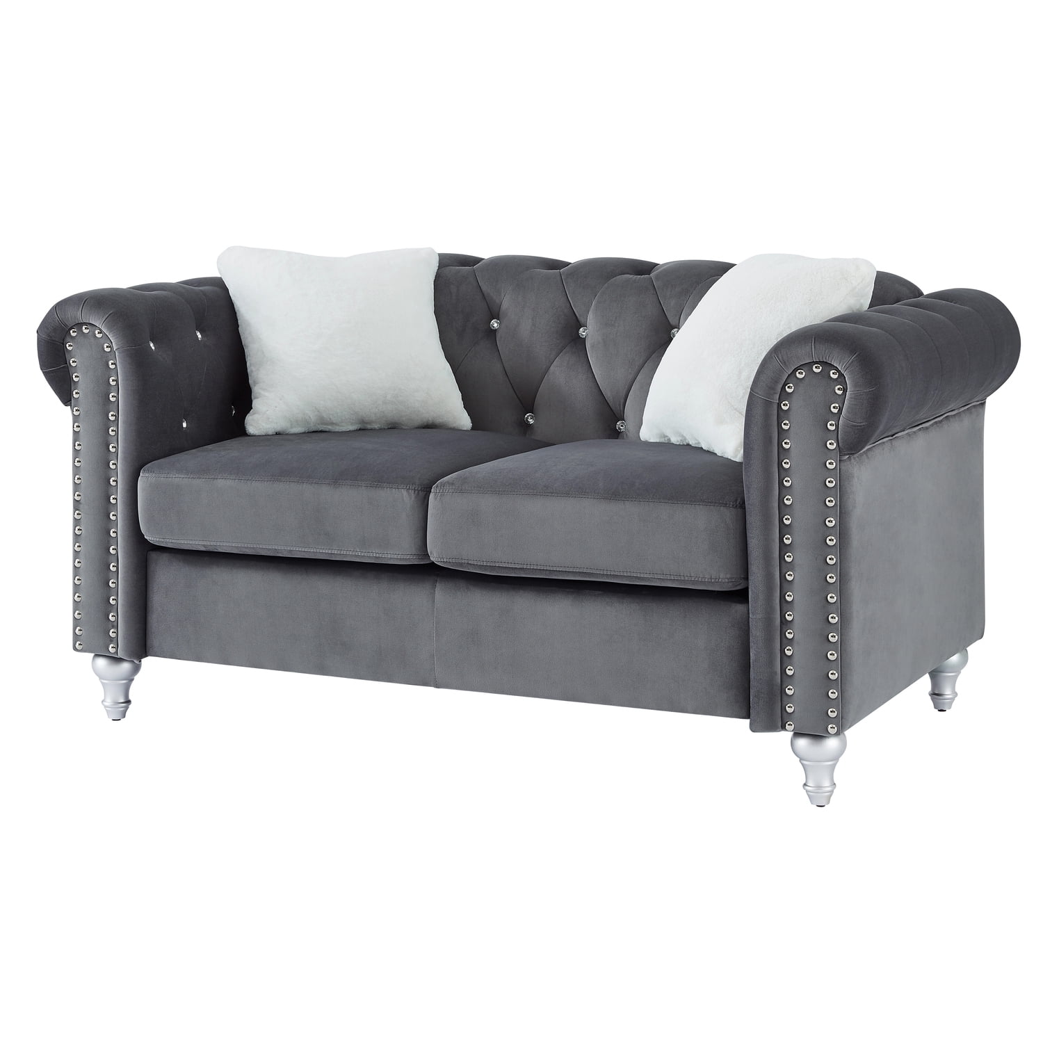 Glory Furniture Raisa Velvet Loveseat in Gray