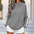 thumbnail image 2 of Mineart Women's Fall Winter Color Block Sweatshirt Loose Fit Mock Neck Pullover with Pockets and Side White Stripe Detail on Sleeves for Athletic, 2 of 9