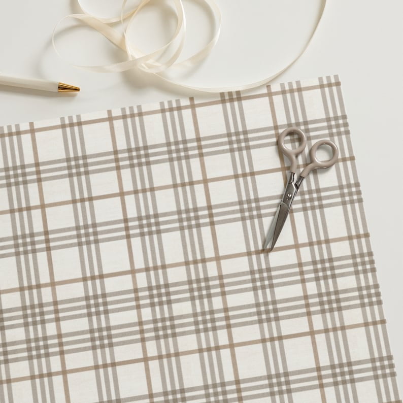 Vintage Brown White Christmas Plaid Pattern Luxury Thick Holiday Wrapping Paper Sheets Holiday Present Wrap for Christmas or Birthday, Winter Festive Decorative Packaging, Vintage Xmas Gift