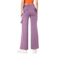 thumbnail image 5 of Cargo Pants Women Petite Size Elastic Waist Bootcut Yoga Workout Casual Trousers Purple XS, 5 of 5