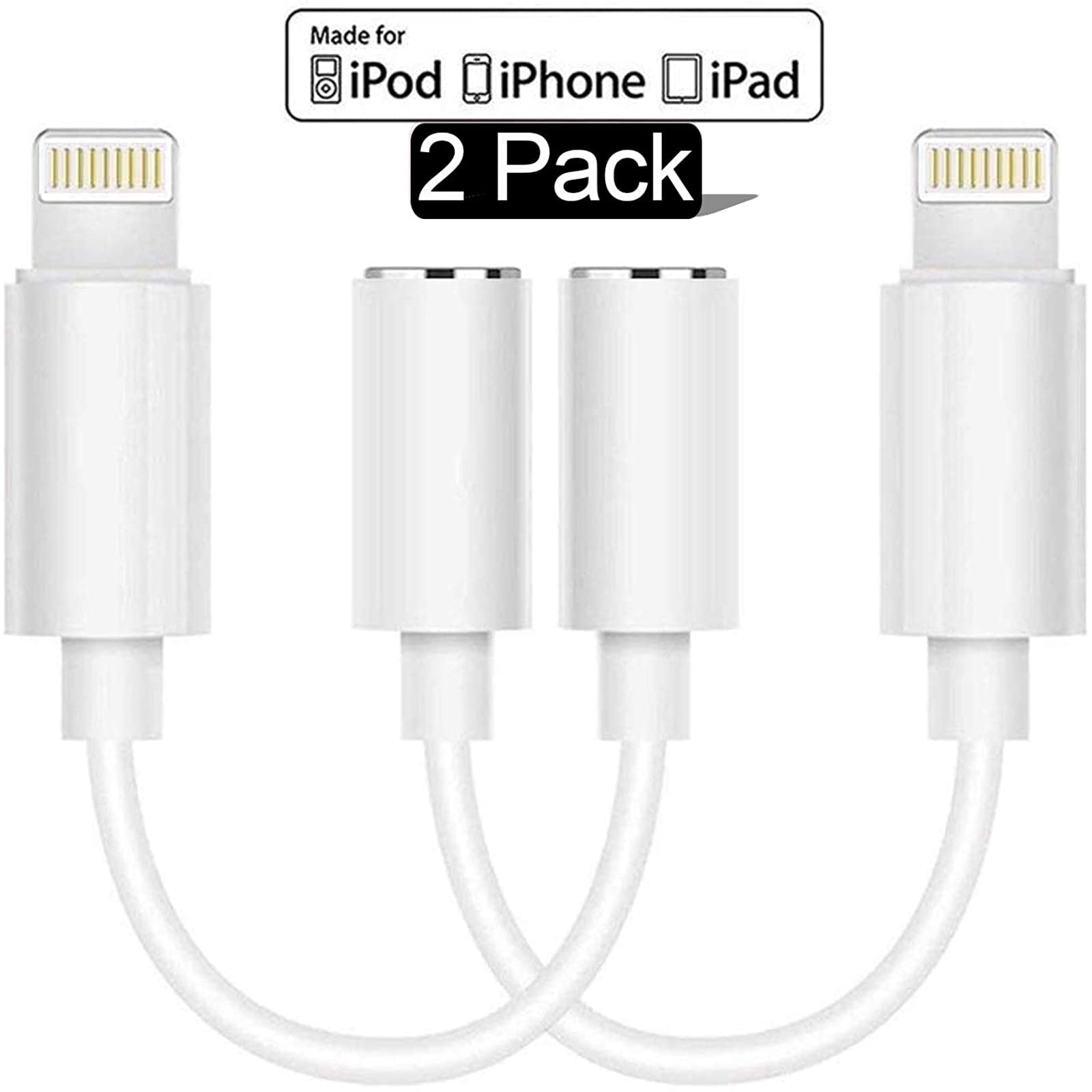 Apple MFi Certified 2 Pack-Apple Lightning to 3.5 mm Headphone Jack Adapter Connector Aux Audio Earphones/Headphone Dongle Stereo Cable for iPhone 7/7 Plus/8/8 Plus/X/Xs Xs Max/XR/11 Support iOS 13