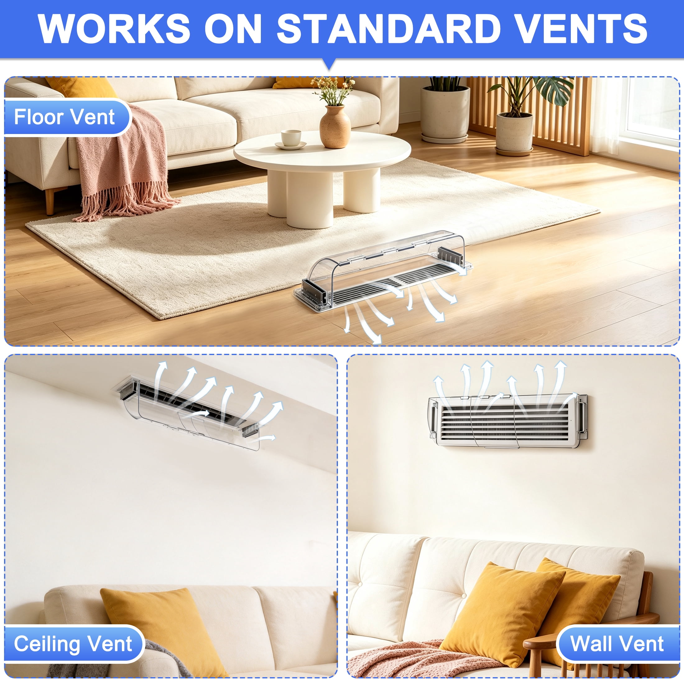 GARITIN 2 Pack Magnetic Vent Deflector, Adjustable Heat and Air Vent Deflector for Wall, Ceiling & Floor HVAC Vents