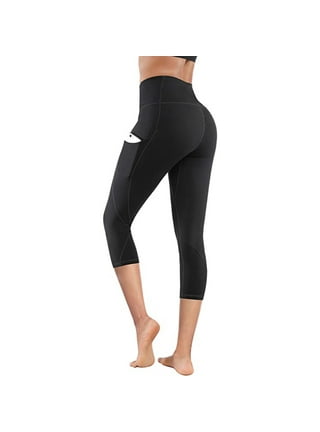 Women's Knee Length Cotton Capri Leggings with Pockets, High Waisted Casual  Summer Yoga Workout Exercise Pants 