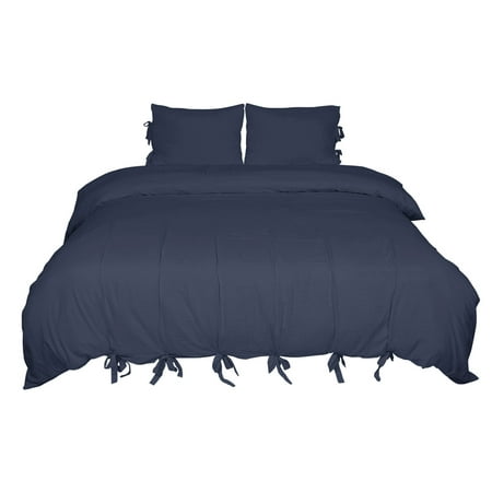 Washed Cotton Bedding Set Comforter Duvet Cover Pillowcase Navy