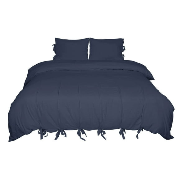 PiccoCasa 3Pcs Microfiber Duvet Cover Sets Bed Strap Quilt Cover Set, Navy Blue Queen