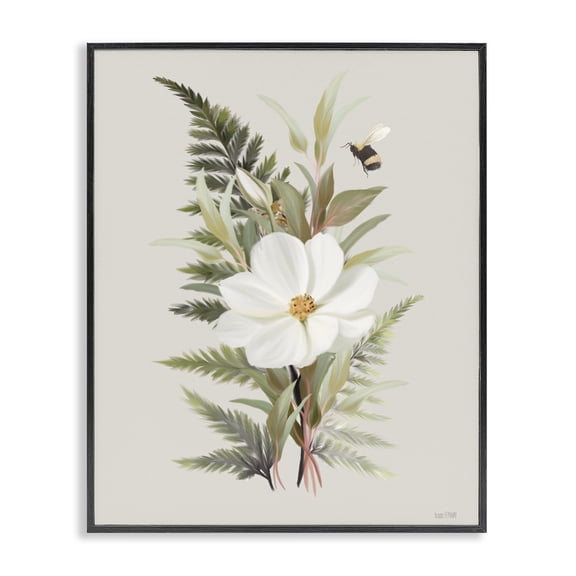 Stupell Industries Bumble Bee & Flower Floral Painting Black Framed Art Print Wall Art, 11 x 14