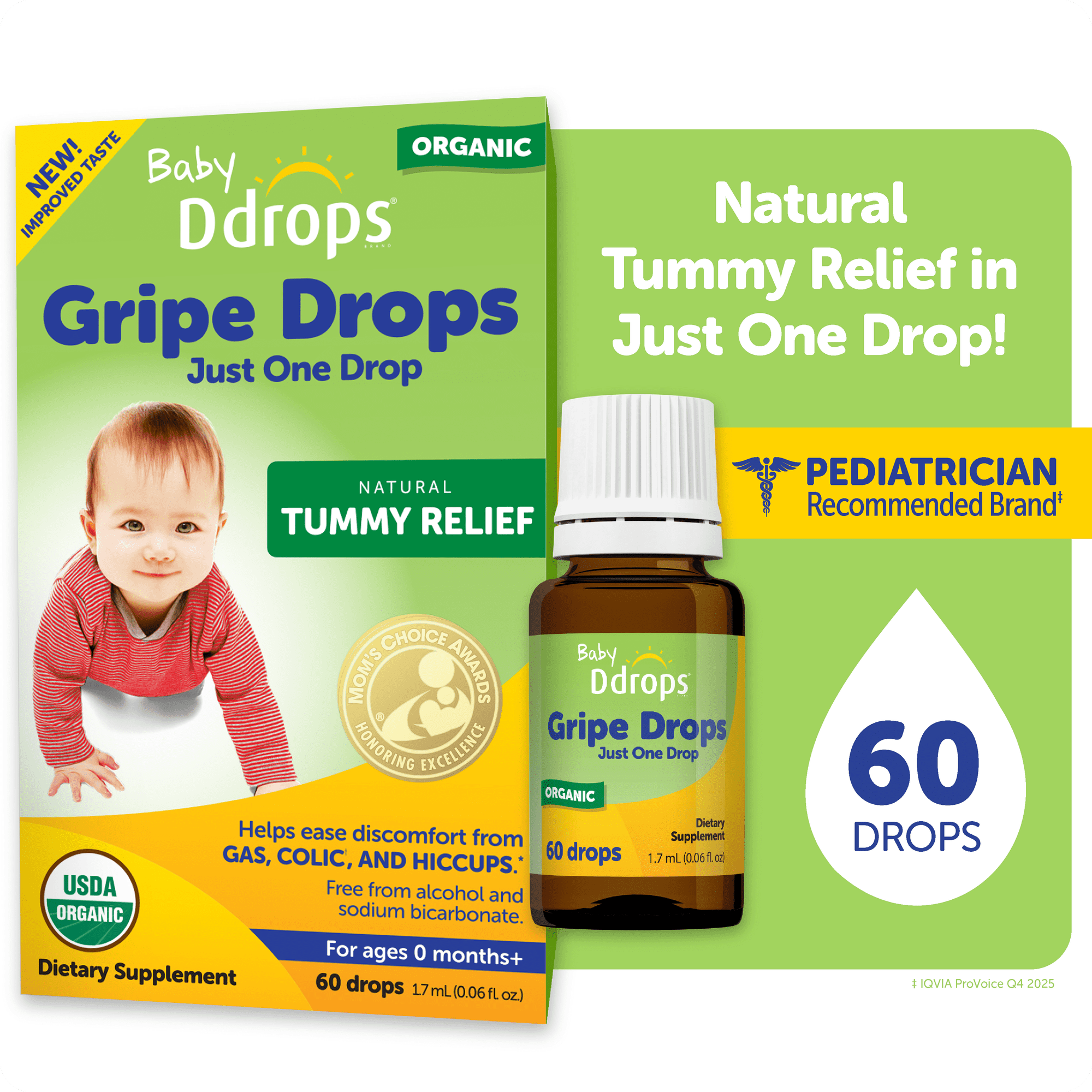 Baby Ddrops Gripe Drops for Babies, Liquid Organic Tummy Relief, 0.06 fl oz