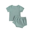 thumbnail image 2 of Qiylii Baby 2-piece Outfit Set Short Sleeve Solid Color Tops T shirt + Shorts, 2 of 6