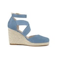 thumbnail image 3 of BLISSFUL STEP Women's Espadrilles Wedge Sandals Platform Close Toe Cross Strap Sandal Haze Blue 9, 3 of 7