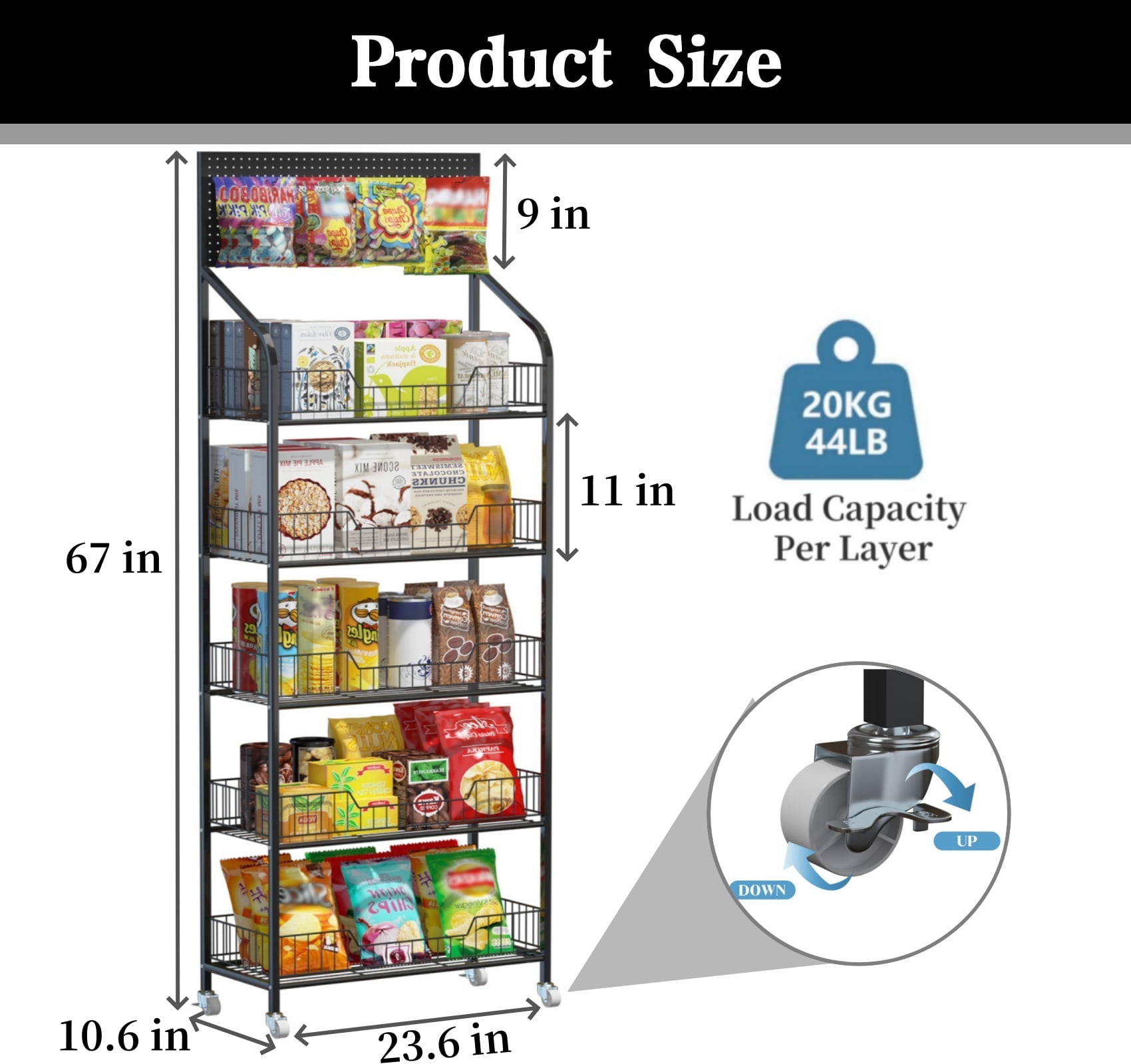 IAJXWI 5-Tier Retail Display Rack, Snack Display Rack for