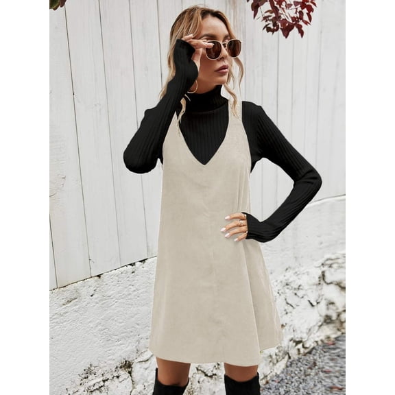 Sleeveless V-Neck Jumper Dress with Wide Straps and A-Line Fit