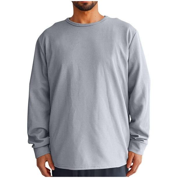 pstuiky camisas de manga larga para hombre, Suéter sin capucha de manga larga con cuello redondo y color liso para hombre camisetas de hombre xl