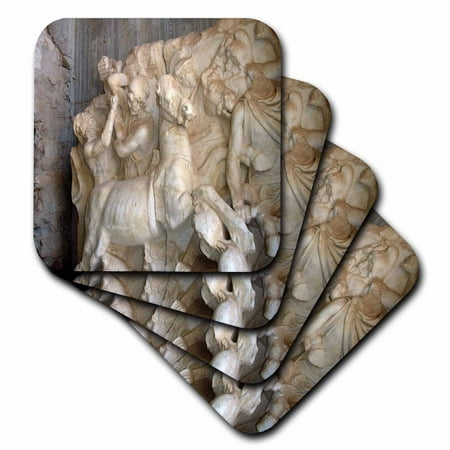 3dRose Stone Carvings - warfare, ephesus, roman ruins, decoration, travel, history, ancient, turkey - Soft Coasters, set of