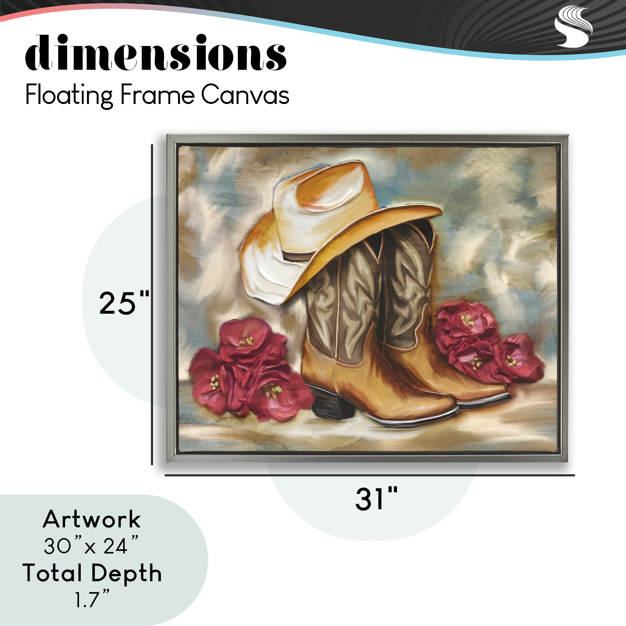 Boots & Floral Bunches Gray Framed Floater Canvas Wall Art, design by Kim Allen