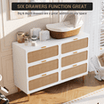 thumbnail image 4 of JoanKaren Natural Rattan 6 Drawer Dresser with Deep Drawers,Large Wooden Dresser Chest of Large Storage Cabinet for Bedroom Living Room,White, 4 of 7