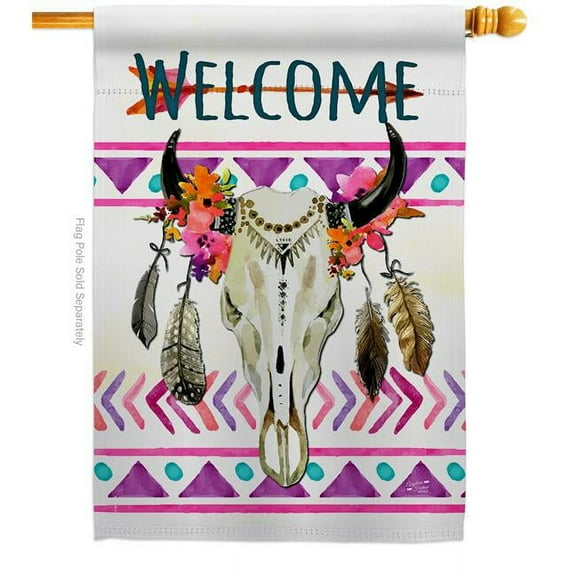 Angeleno Heritage H137009-BO Bohemian Bull Skull Country Living Southwest 28 x 40 in. Double-Sided Decorative Vertical House Flags for Decoration Banner Garden Yard Gift