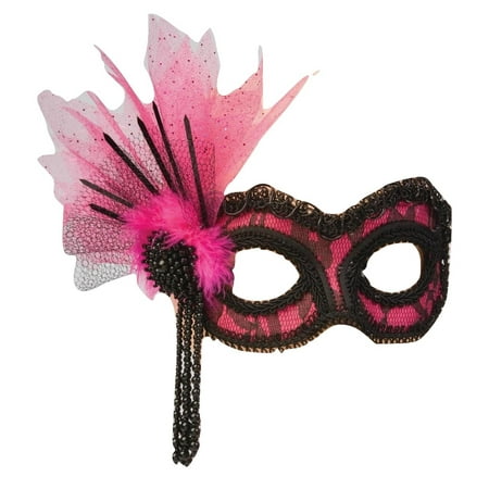 Deluxe Retro 80s Neon Pink and Black Lace Costume Venetian Eye Mask
