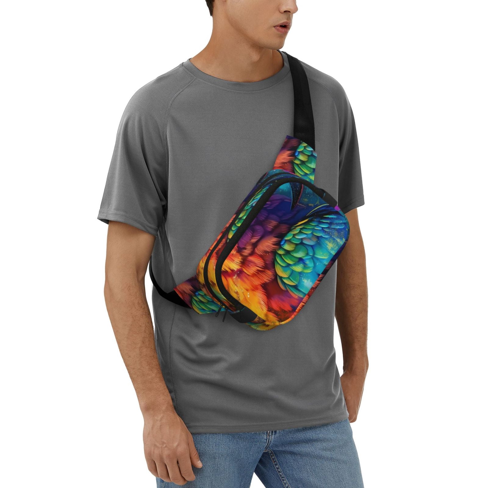 Picia Colorful Parrot Jungle Dream Print Square Double-Layer Waist Bag Mini Adjustable Waist Belt Bag Exercise Running Travel Hiking