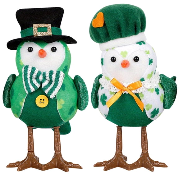 Jiyike 2pcs Lighted Cloth Bird Figurine St. Patrick's Day Decoration Lighted Small Bird Tabletop Centerpiece