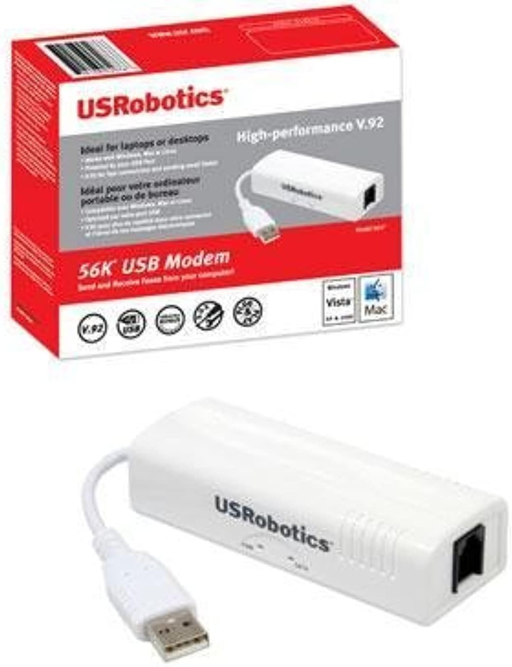 u.s. robotics usr5637 56k usb controller dial-up external fax modem with voice - image 2 of 7