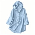 thumbnail image 5 of Akmaiox Sun Shirt Cardigan Women 7 8 Sleeve Button Down Hoodies Portable Lightweight Jacket Hooded with Drawstring Summer Vacation Beach S‑2XL, 5 of 7