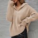 thumbnail image 2 of Mujeres De Punto Top Cuello En V Manga Larga Color Puro Engrosado Transpirable Suelto Jersey Suéter Albaricoque S, 2 of 6