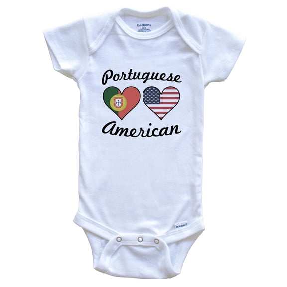 Portuguese American Flag Hearts Baby Bodysuit, 0-3 Months White