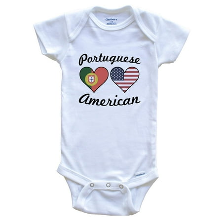 

Portuguese American Flag Hearts Baby Bodysuit 3-6 Months White
