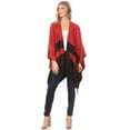 thumbnail image 7 of Sakkas Avi Women's Reversible Open Front Poncho Cardigan Ruana Cape Shawl W/Fringe - ColorBlockRed - One Size Regular, 7 of 7