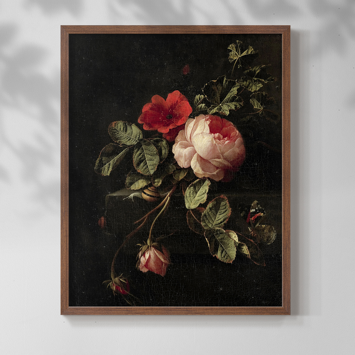 Vintage Floral Print CCCLXI - 14in. x 11in. Vintage Framed Print in Walnut Wood Frame