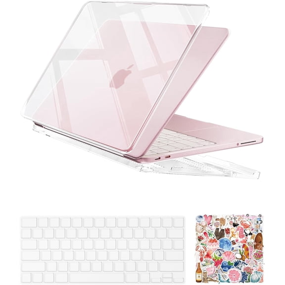 Procase Clear Case for MacBook Neo 13" 2026 Model A3404, Ultra-Thin Hard Shell Protective Laptop Cover with Keyboard Cover & 50 PCS Pink Stickers