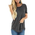 thumbnail image 2 of stanreset Women T-shirt Solid Color Stitching Top Asymmetrical Hem Blouse, Gray, S, 2 of 6