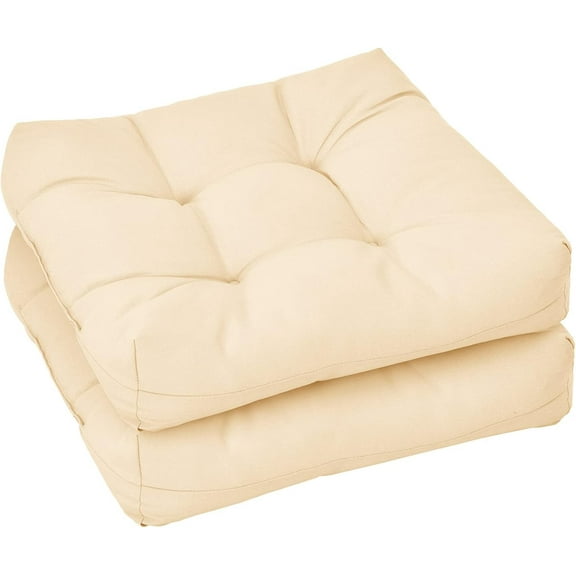 GHooa Set of 2 Tufted Patio Cushions, 4" Outdoor Seat Cushions, Waterproof & High Elasticity for Comfortable Sitting Experience, Square Chair Cushions for Indoor Outdoor Use, 2 Pack (Beige)