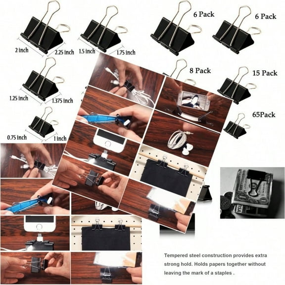 Binder Clips Paper Clamp for Paper-130 Pcs Clips Paper Binder Assorted Sizes Black
