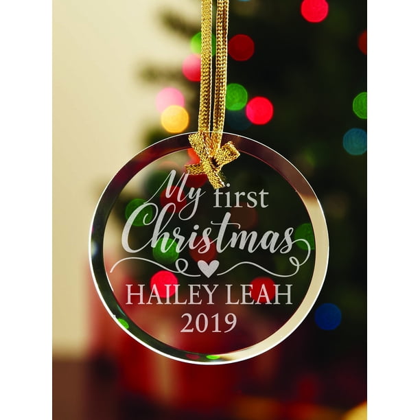 Personalized Baby's First Christmas Round Glass Ornament ...